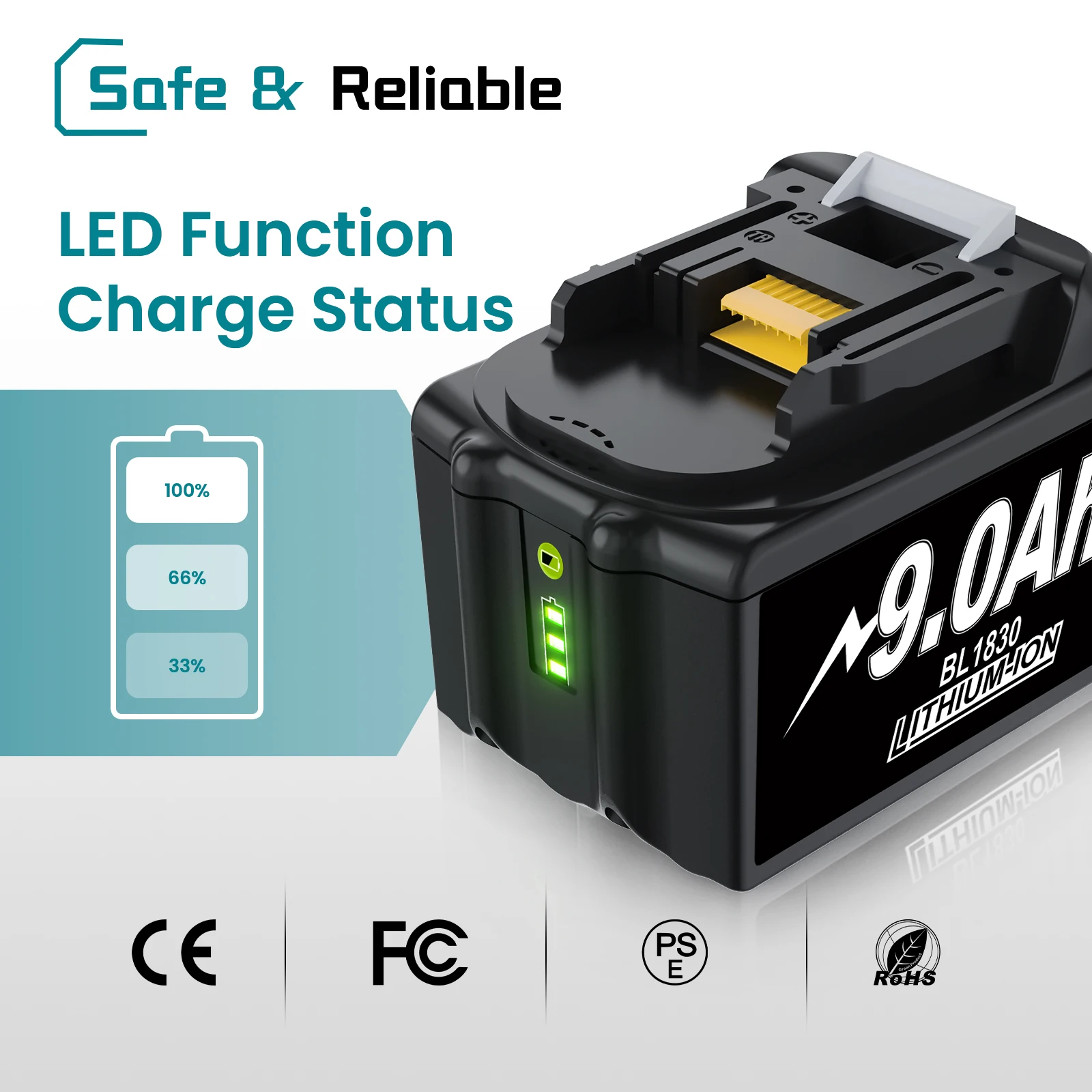 Für Makita BL1830 18V Akku 9000mAh Lithium-Ersatz für Makita BL1830 BL1860 BL1890 Bohrwerkzeug Wiederaufladbar – Detail 3