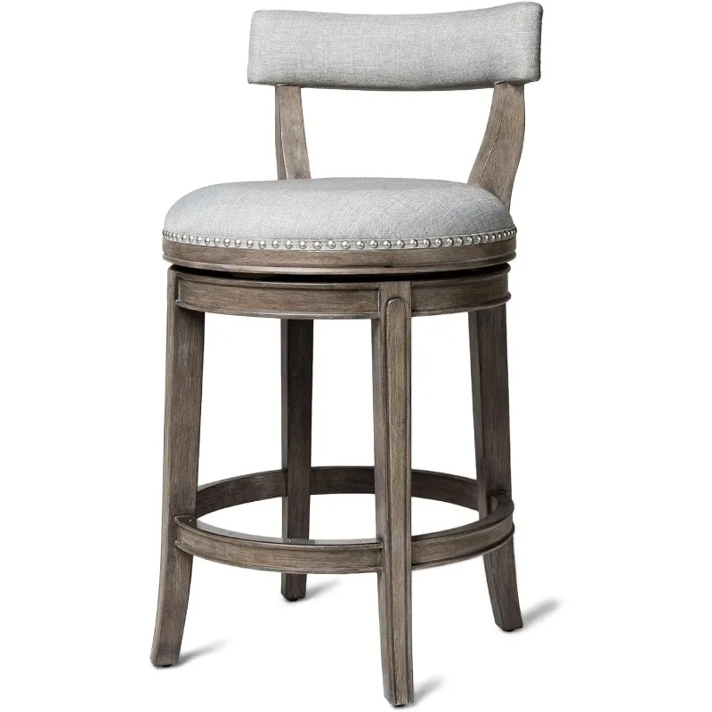 Alexander 26 Inch Tall Counter Height Rotating Low Back Barstool in Reclaimed Oak Finish with Ash Grey Fabric Upholstery Seat