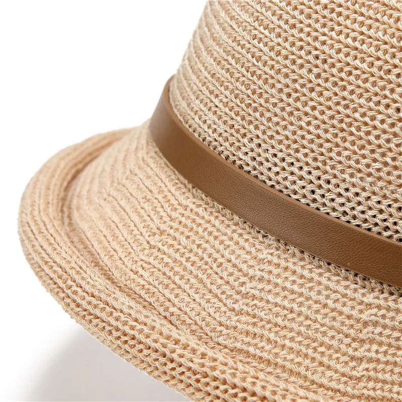 Women's Linen Hat Summer Sun Protection Thin Mom Style Hat Dome Bucket Hat Fashion All-match Sun-proof Beach Billycock 3