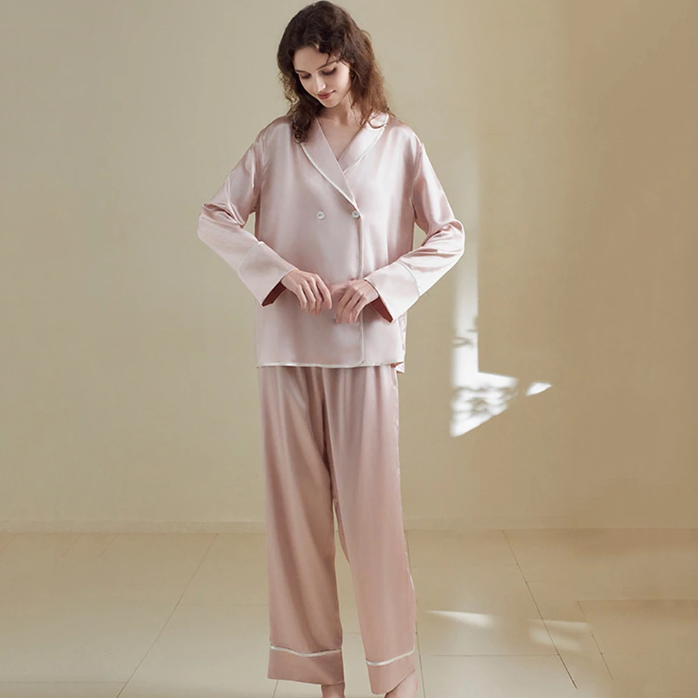 Jaxmonoy Women's Real Silk Pajama Set 22mms 6A Mulberry Silk Shirts and Trousers Sets Spring Autumn Sleepwear 2026 New Arrival