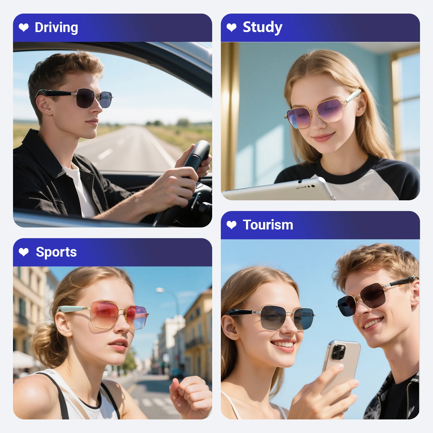 GY200 UV Protection Smart Glasses 100+ Online Language AI Automatic Dialogue Translation Bluetooth Glasses With Speaker Sports