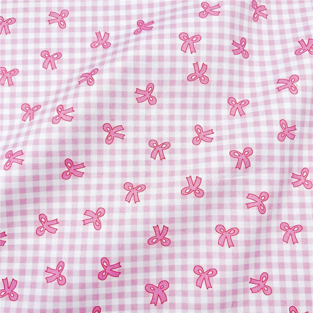 Mini Checkered Bow 100% Cotton Fabric for Kids Clothes mask Home Textile Sewing Quilting DIY Needlework Material