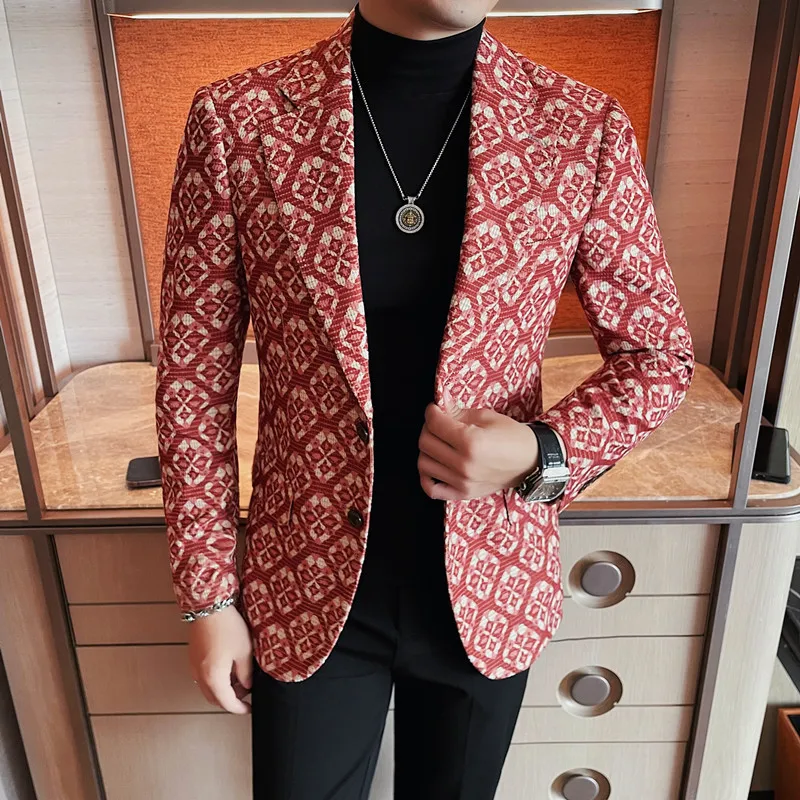

Floral Blazer Jackets Men Korean Luxury Clothing Slim Fit Casual Men's Blazers Jacket Single Breasted High Quality Suit Coats