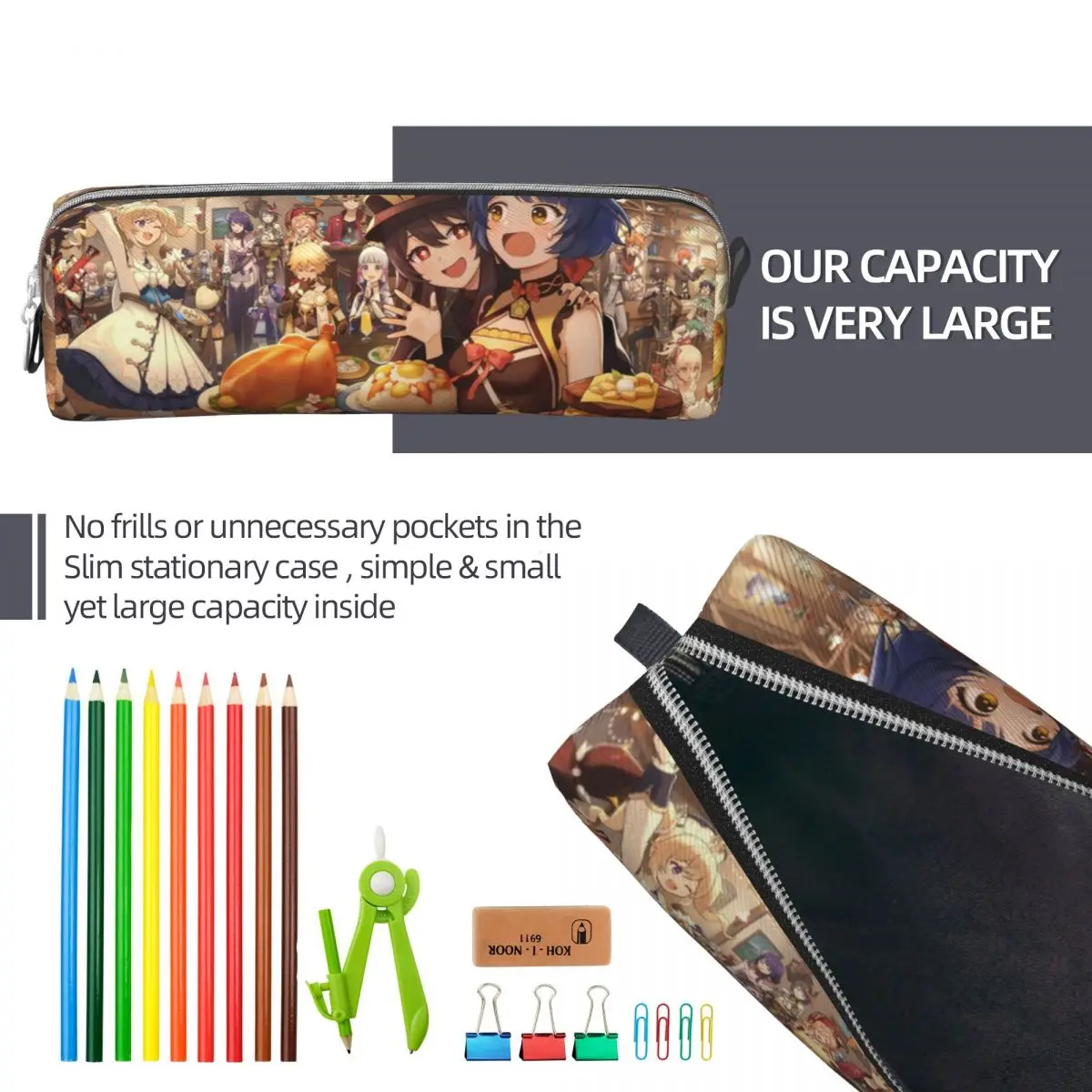 Cute Genshin Impact Anime Pencil Cases Cute Girls Zhongli Pencil Box Pen Box for Girls Boys Bags Students School Gift Stationery