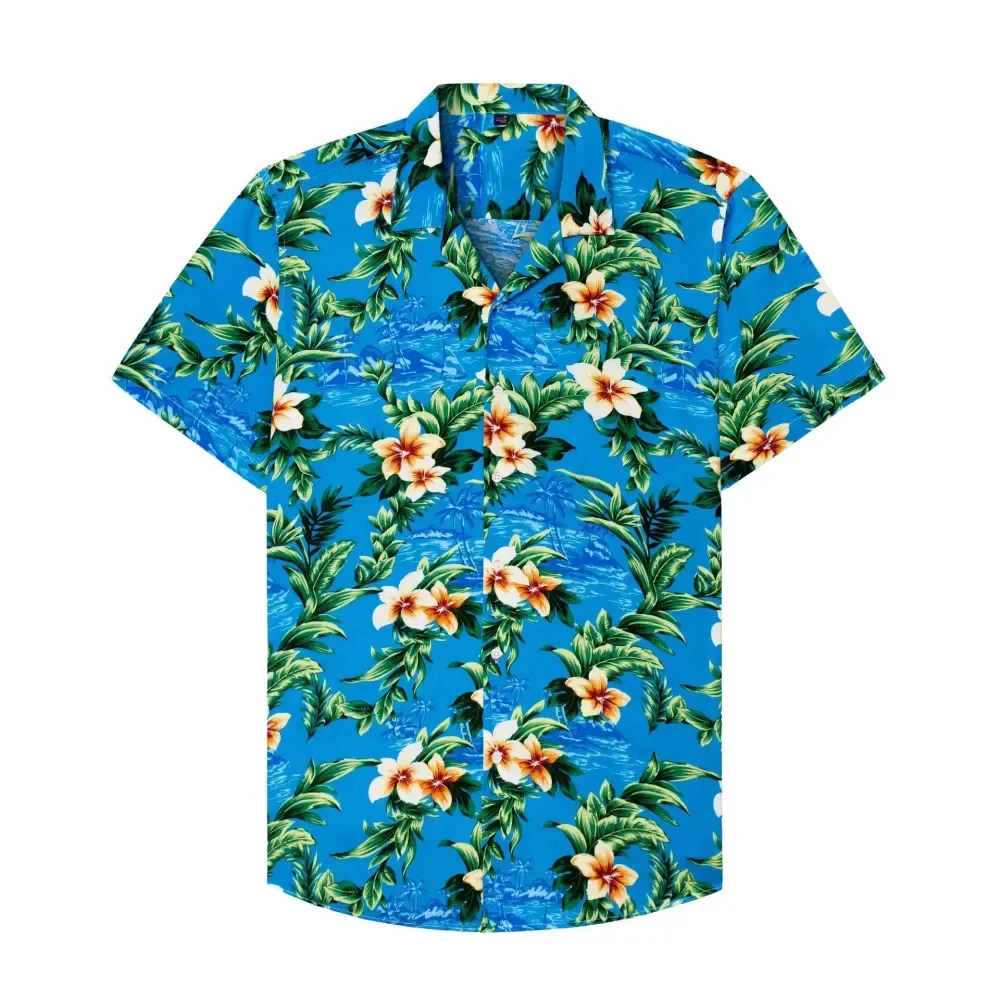 Summer Coconut Tree Printed Fashion Mens Hawaiian Shirts Short Sleeve Button Casual Beach Oversized Shirt Vacation Lapel Shirt