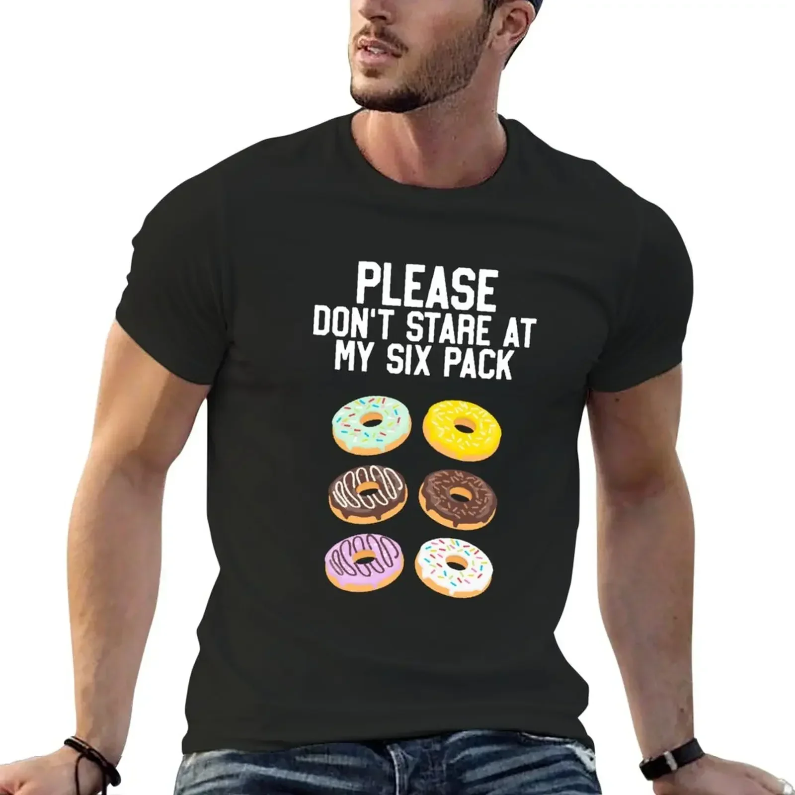 summer top Short sleeve tee mens vintage t shirts Please Don't Stare Donuts Abs Six Pack Funny Workout T-Shirt harajuku Crewneck