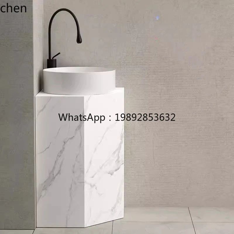 small apartment triangular column wash basin corner corner washbasin bathroom rock slab integrated floor basin