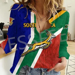 Camisas de manga larga con botones para mujer, ropa de calle con nombre personalizado, país, Sudáfrica, flores, bandera, tatuaje, estampado 3D, Harajuku, informal, X4