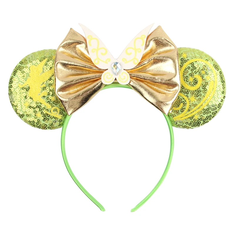 1 Stück Disney Stirnband Grün Schimmernde Feenflügel Goldschleife Edelstein Verzierung Themenpark Rollenspiel Party Haarschmuck