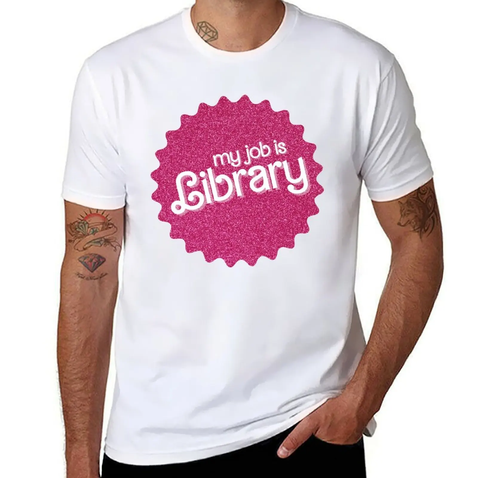 

My Job Is Library (Pink Sparkle) T-Shirt t shirts for man pack cotton funny t shirts man T-Shirt