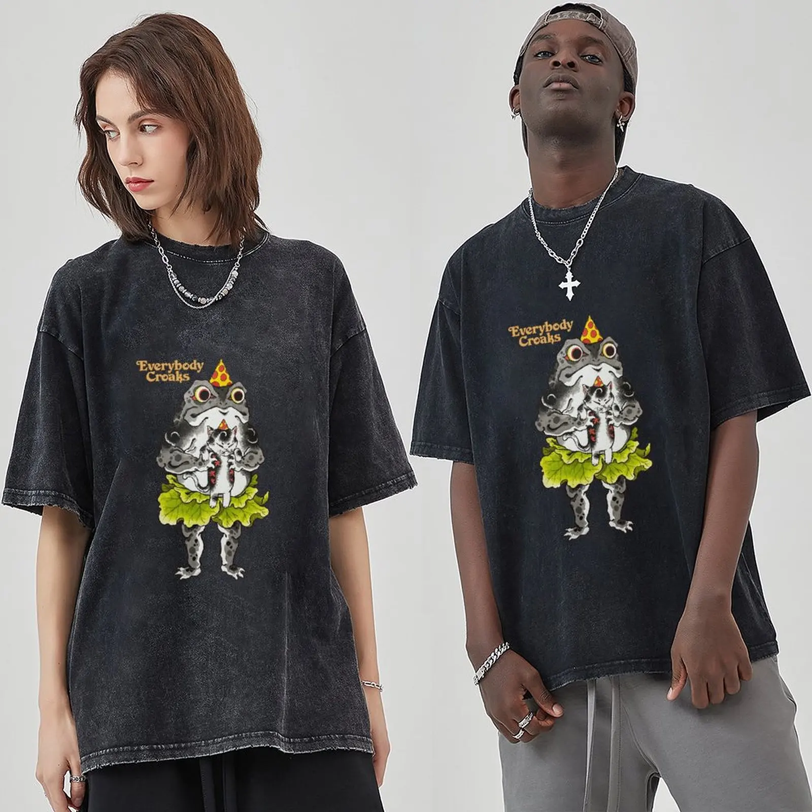 Y2K Washed T Shirt Vintage Hip Hop Streetwear Oversized T-Shirts Gothic skull Print Punk short sleeve Summer Retro Cotton Tshirt