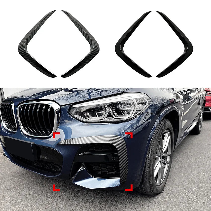 

ABS Gloss Black Car Front Bumper Side Splitter Spoilers For BMW X3 X4 G01 G02 M Sport LCI 2022 2023+ Fog Lamp FrameTrim Stickers