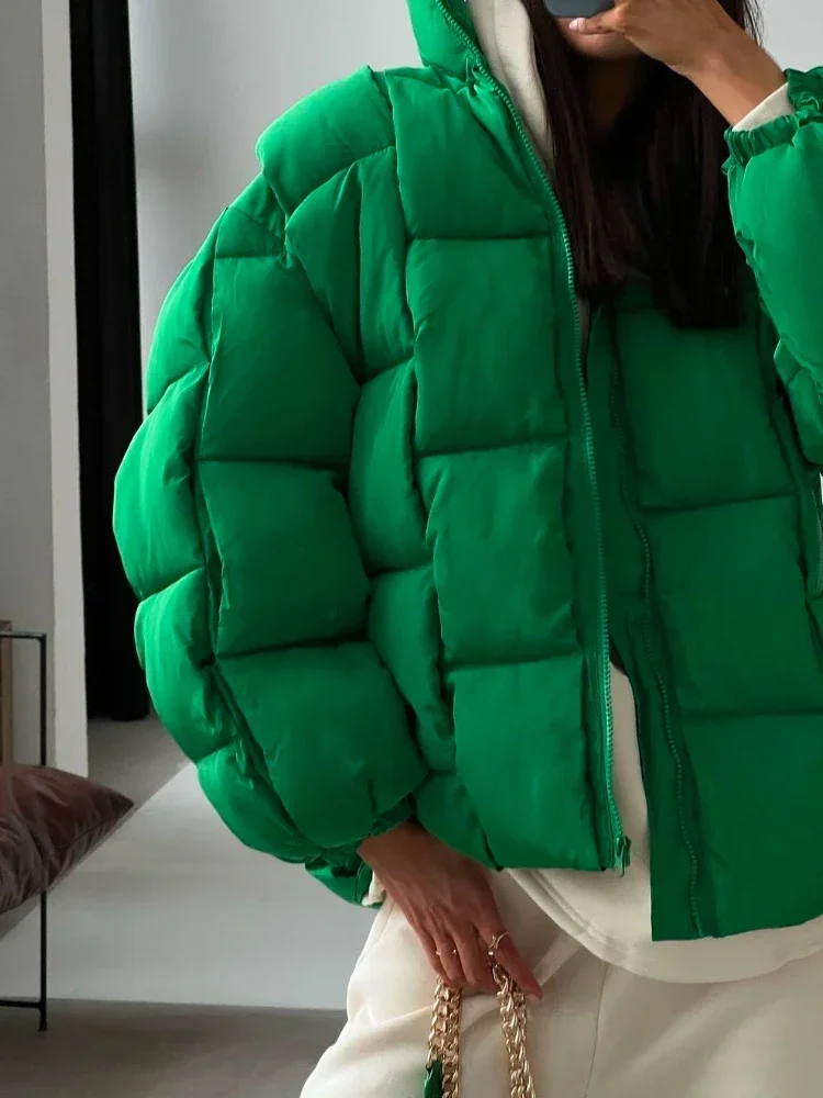 Jaquetas de inverno para mulheres 2024 grosso quente solto moda acolchoada jaqueta feminina design de intercâmbio alta rua verde casaco de inverno