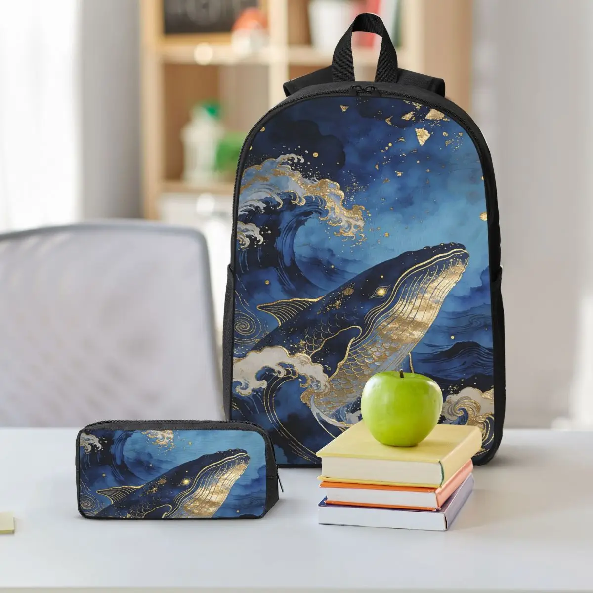 Deep Sea Luminous Starry Sky And Whale Backpack Boys Girls BookBag School Bag Shoulder Bags 3ps Insulated Lunch Bag Pencil Case