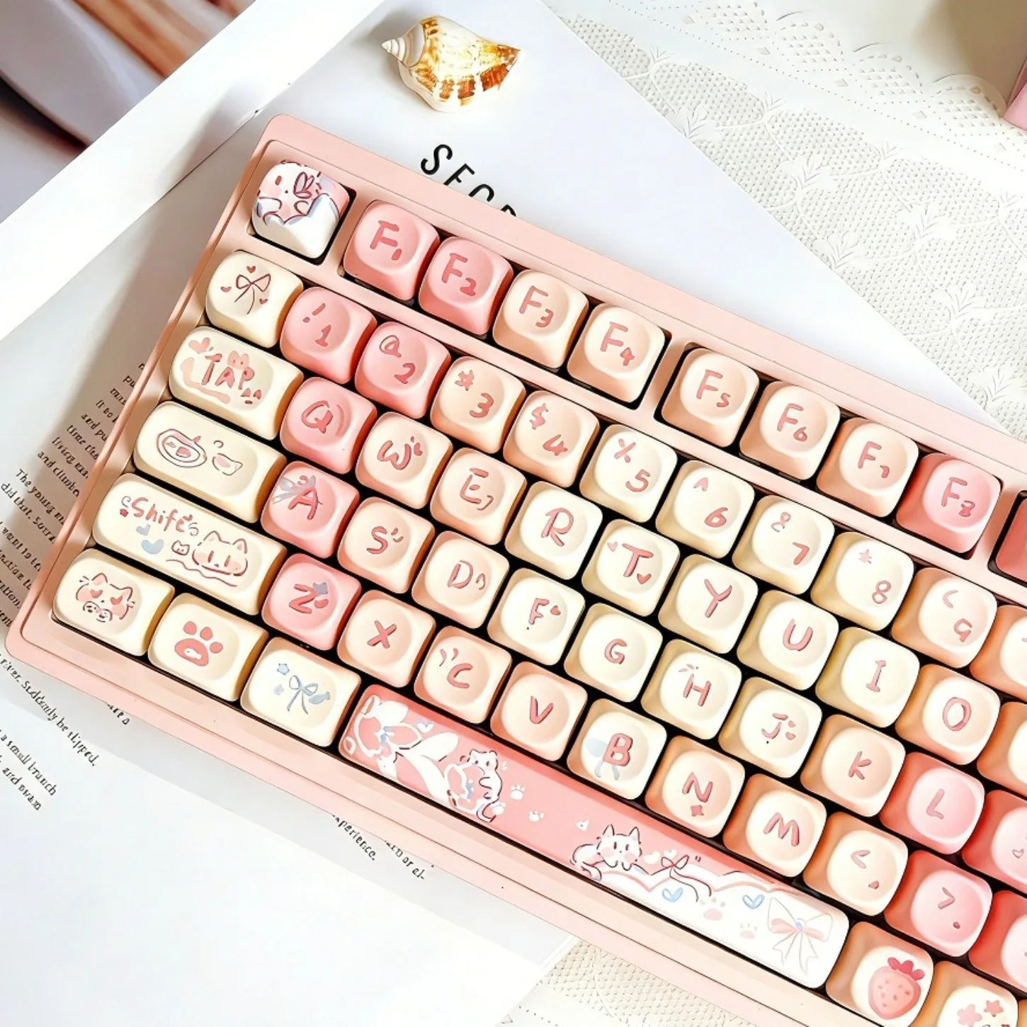 125 Key Rouge Cat MOA Keycap Set PBT Material Ergonomic Cute Anime Keycap Suitable for Mechanical Keyboard