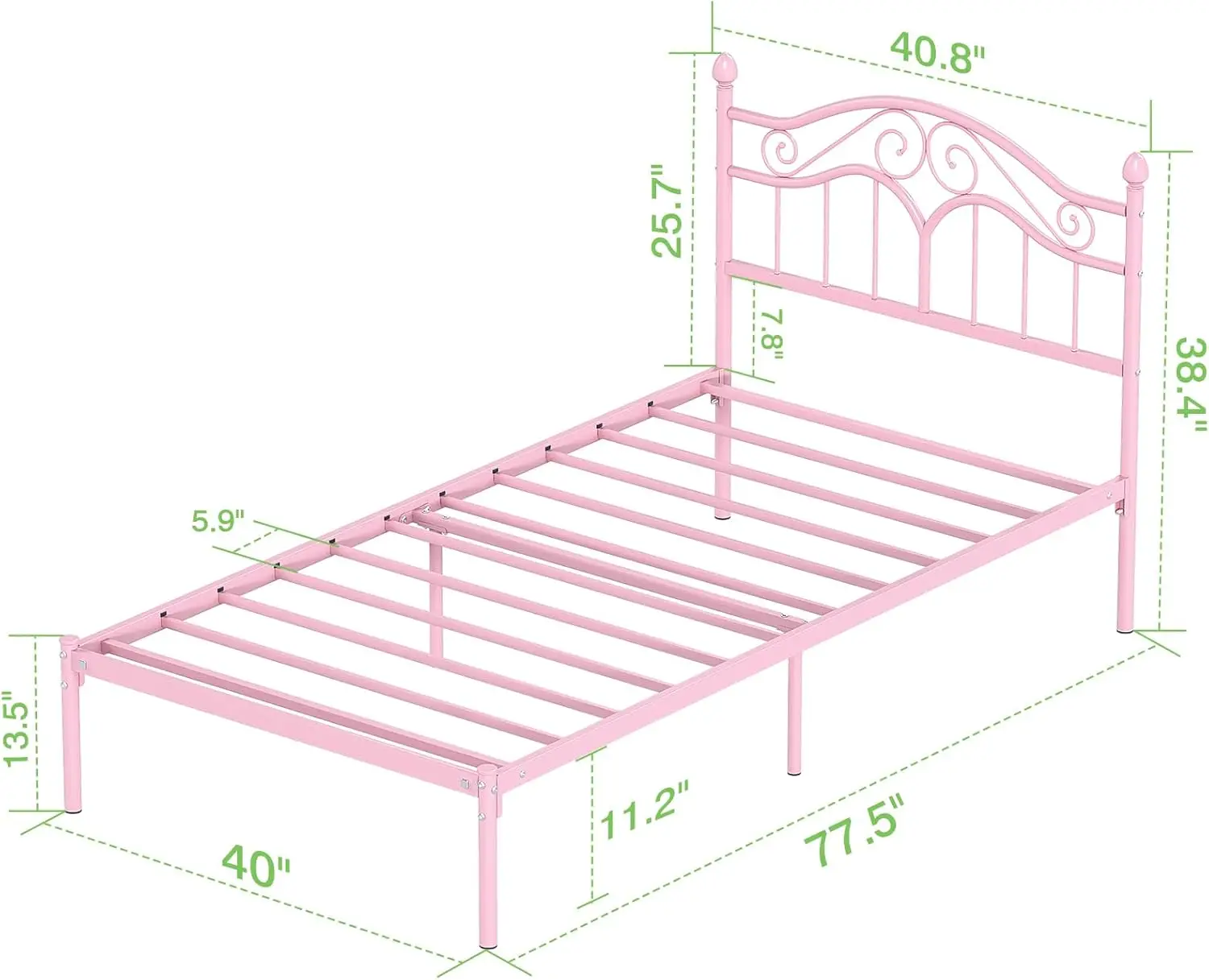 Twin Size Metal Bed Frame with Vintage Headboard, Twin Bed Frames for Kids with Storage Space, No Box Spring Needed