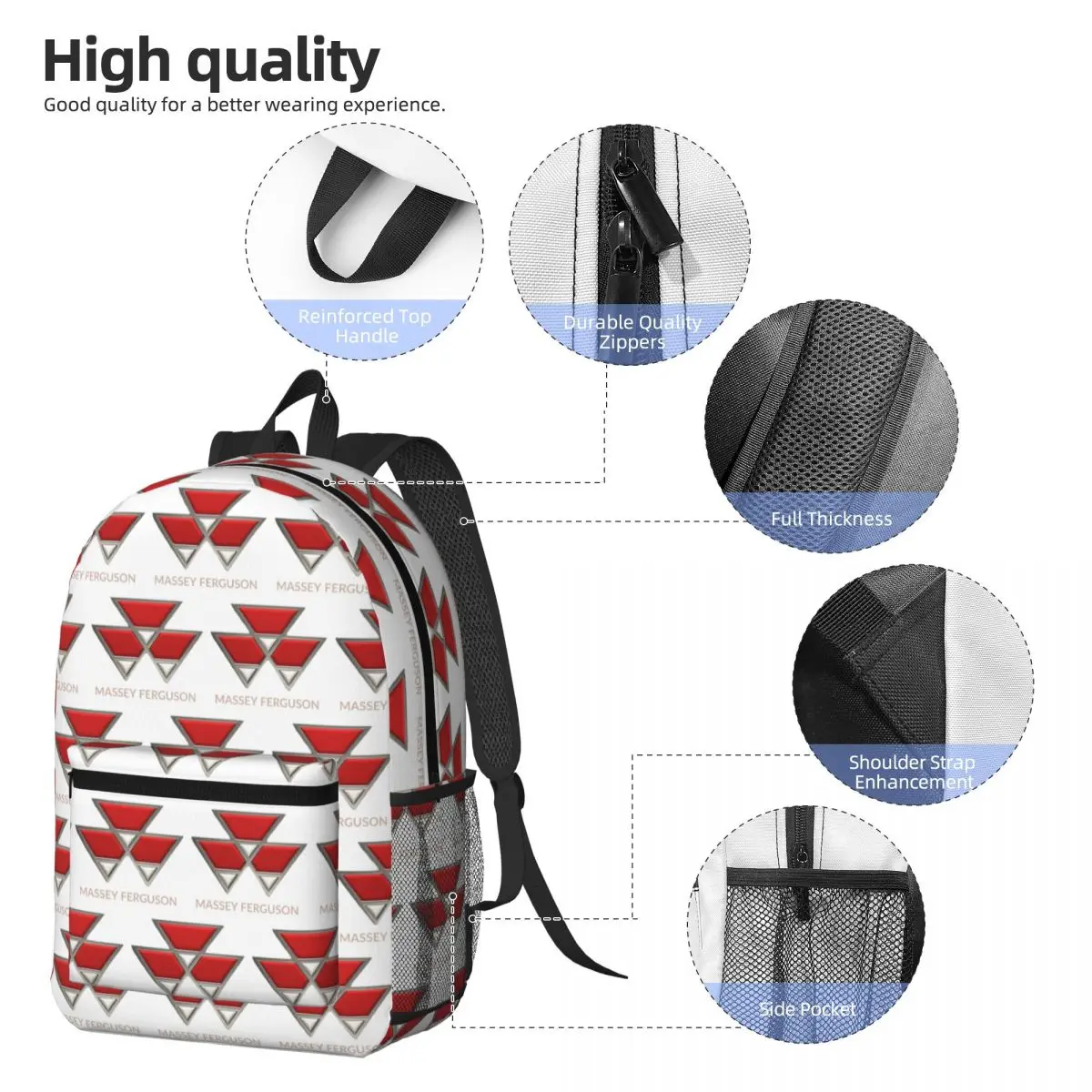 2025 Massey Ferguson Logo Backpack Daypack Large Capacity Kids BookBag School Bag Shoulder Bags for Men Women
