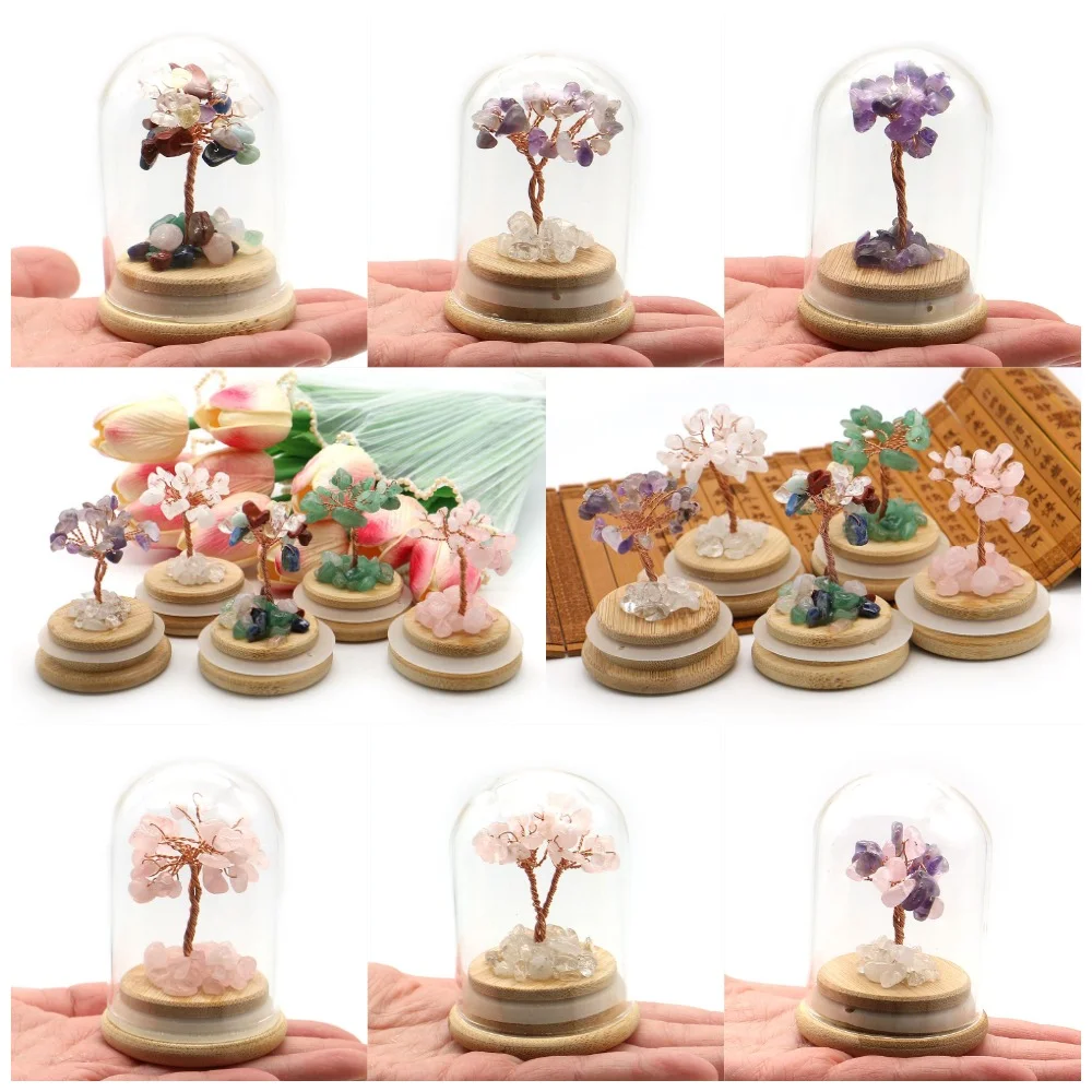 

Lucky Tree Shape Natural Rose Quartz Amethyst Lapis Lazuli Gravel Bead Ornaments With Dust Cover Design Home Decorative Art 1 Pc