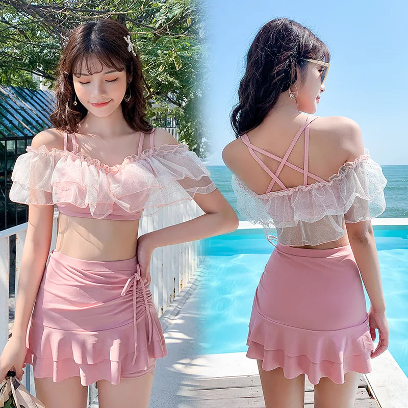 

2026 New Girls' Sweet Split Body Gathering Slimming Skirt Style Two-piece Swimsuit Beach Vacation Hot Spring Swimsuit