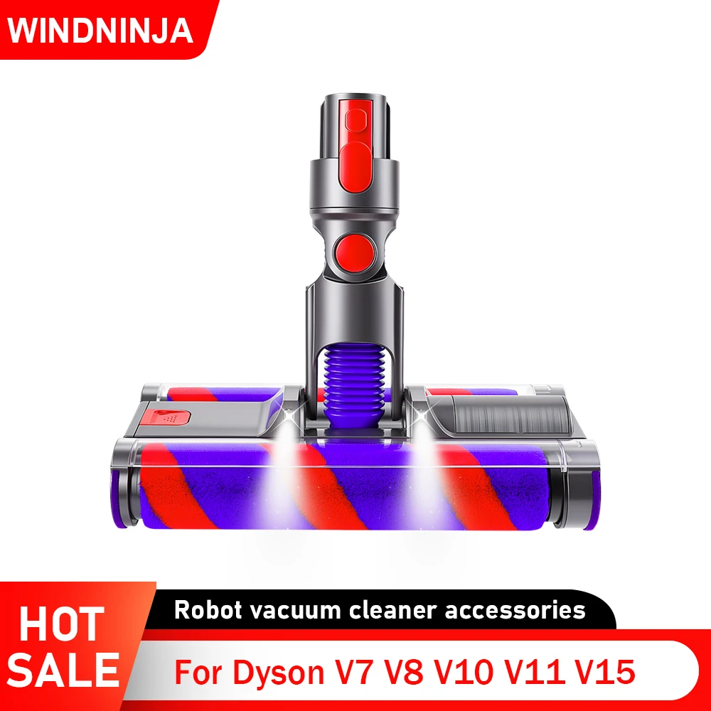 

Electric Floor Brush Suction Head For Dyson V7 V8 V10 V11 V15 Cordless Vacuum Cleaner Double Soft Roller Brush Head Led Light