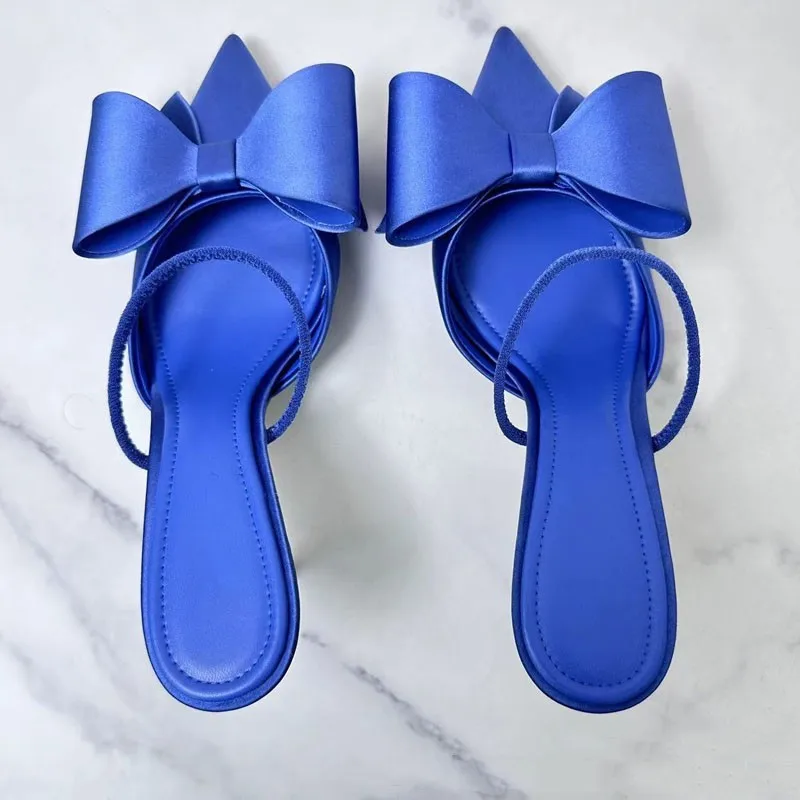 PSEEWE 2024 New Blue Women Pumps Fashion Bow Knot High Heels Shoes For Sandals Sexy Pointed Heeled Designer Luxury Female Shoes