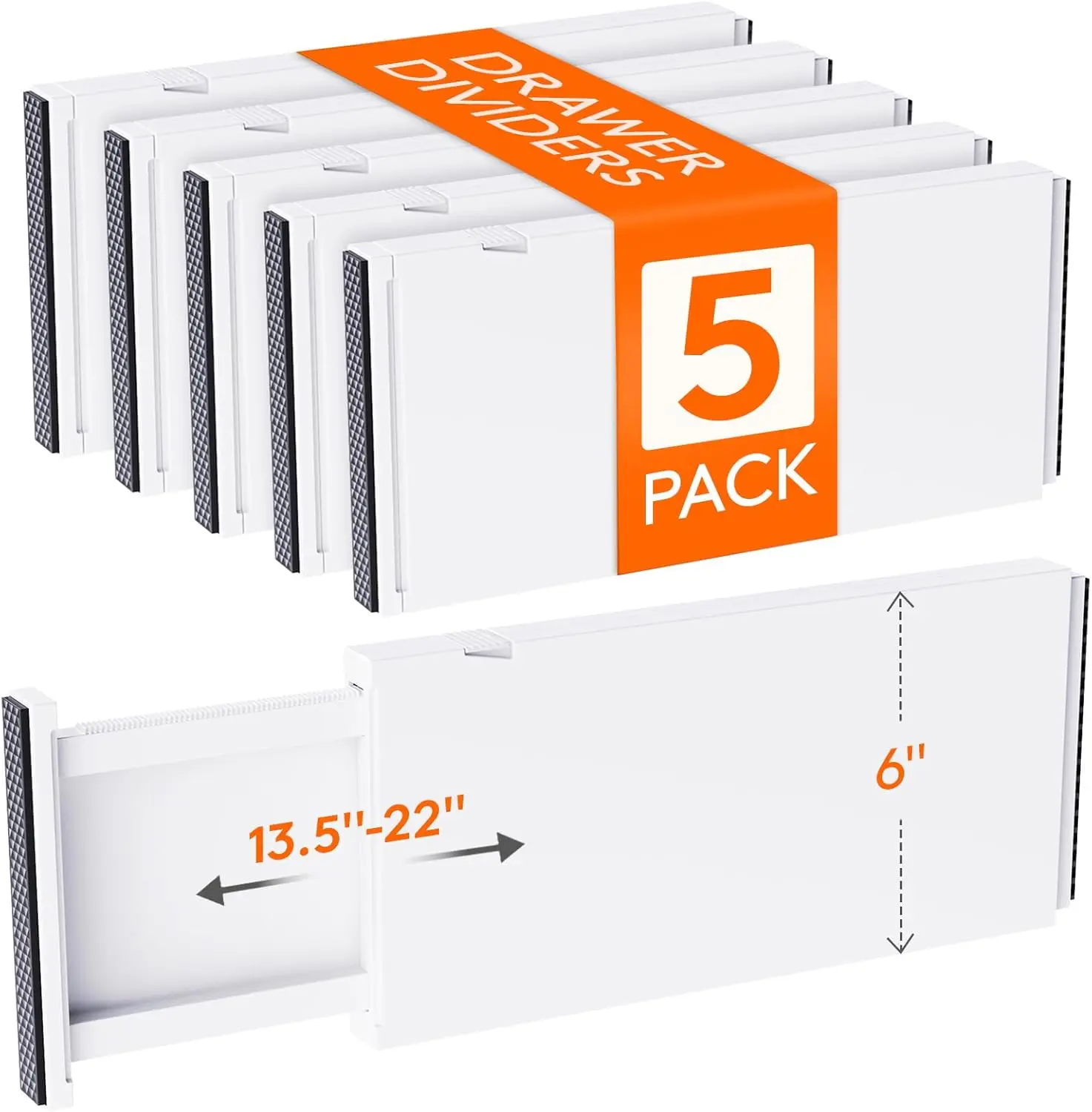

5-Pack Adjustable Drawer Dividers, 6" High Organizers for Clothes and Storage in Bedroom/Bathroom/Kitchen/Office