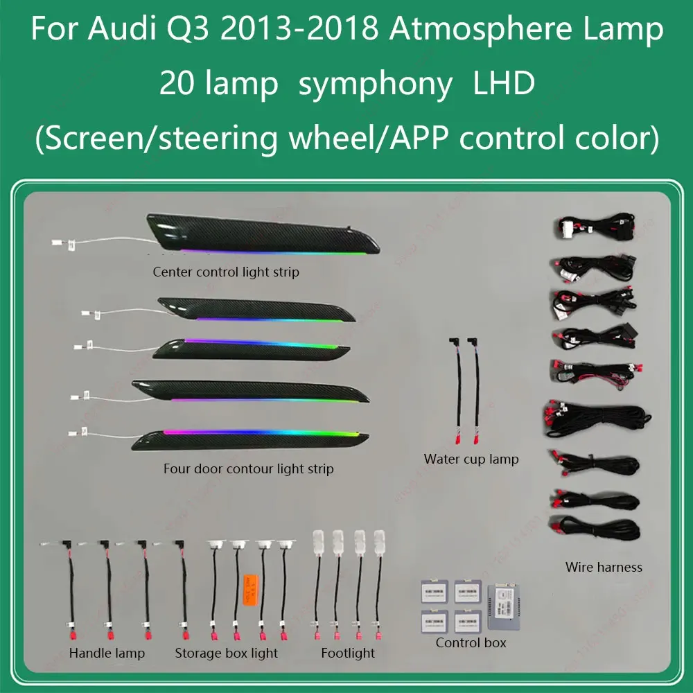 Atmosphere Lamp For Audi Q3 2013-2024 Screen APP Decorative Ambient Light Kit LED RGB Symphony Door Dashboard Strip Trim