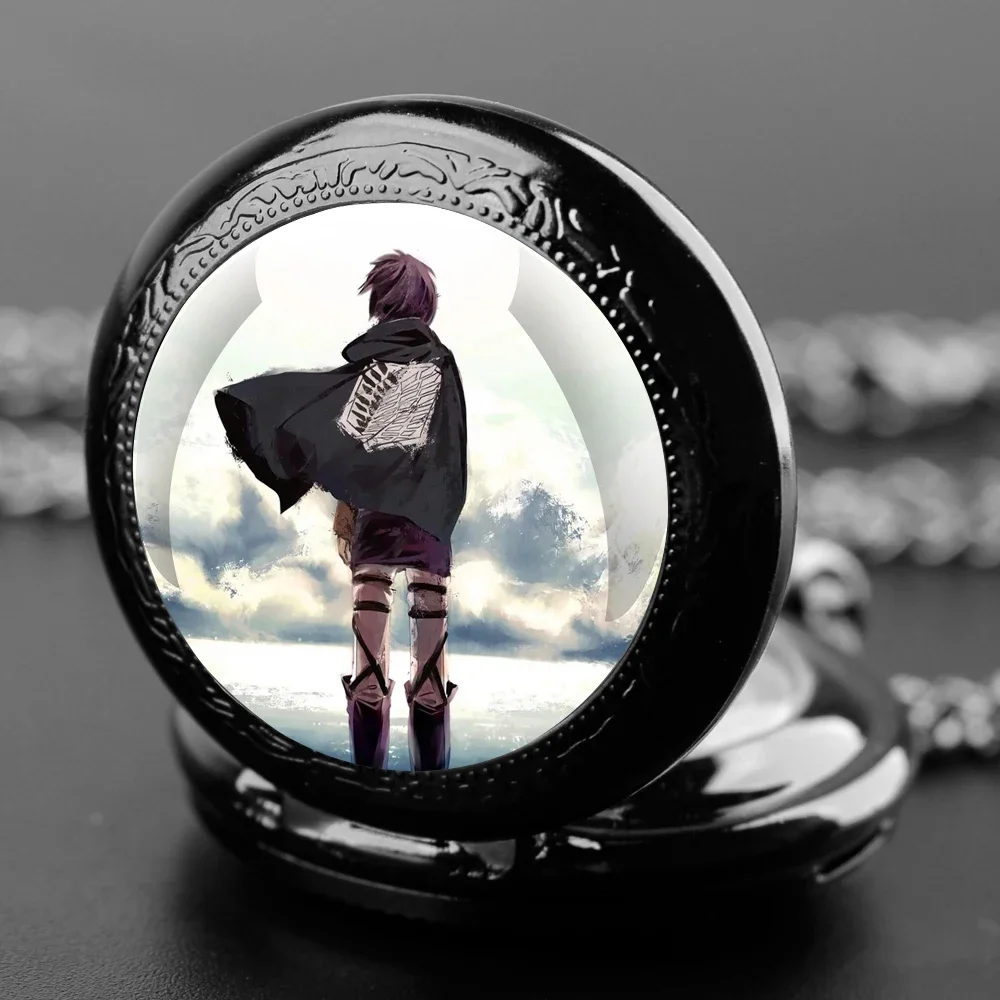 ساعة جيب كوارتز Attack on Titan - قلادة على شكل قبة زجاجية، أرقام عربية، هدية للجنسين