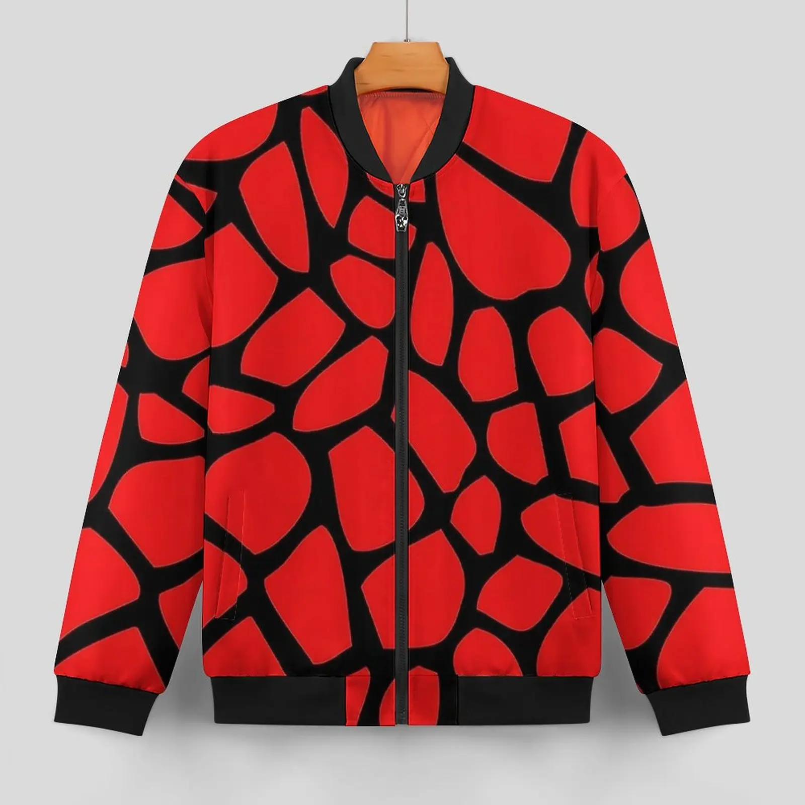 Red Giraffe Print Jackets Winter  Kawaii Casual Coats Men Zip Up Outdoor Windbreak Printed Oversized Jacket