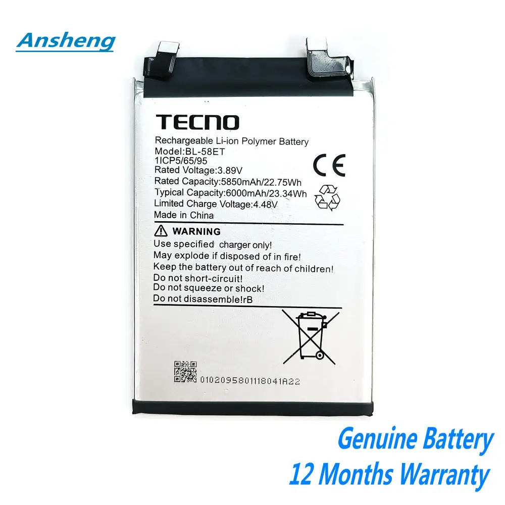 

Original 3.89V 6000mAh BL-58ET Battery For Tecno pova 5 LH7n Mobile Phone