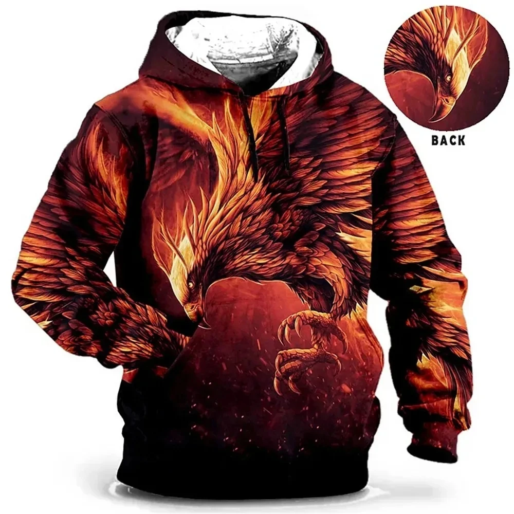 Moletom vintage de manga comprida masculino, padrão animal lobo, estampa 3D, águia, leopardo, casual, com capuz de tigre extragrande, outono, inverno