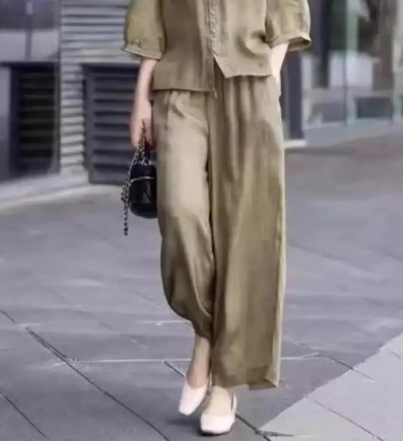 

New women's shirt set button cardigan loose comfortable casual versatile women's set
