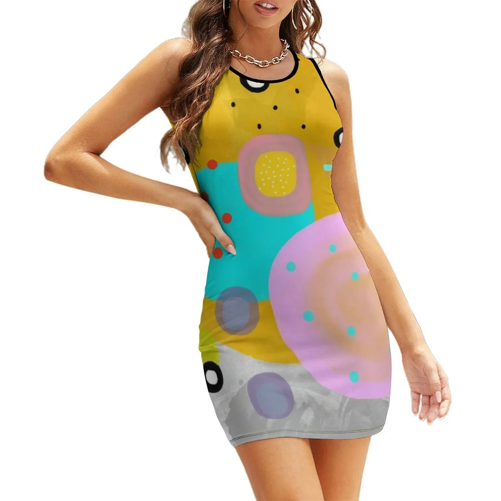 

Yellow Abstract Art Sleeveless Sundress dress women summer bandage dress african dresses for woman summer outfits for women 2025