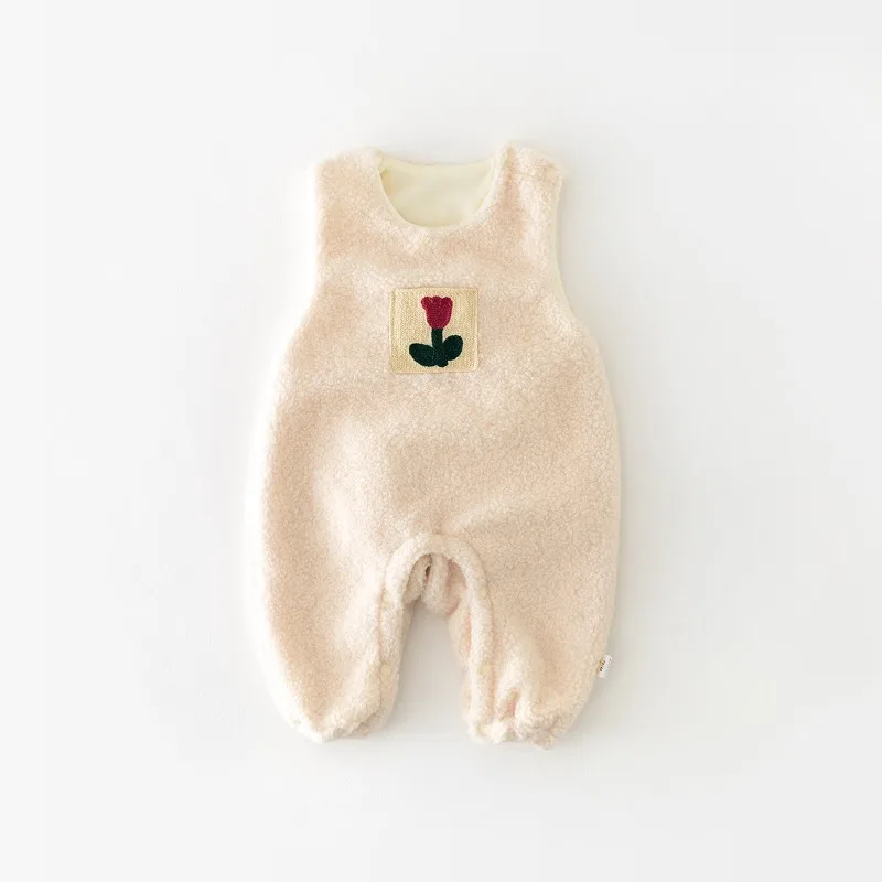 بدلة أطفال للخريف والشتاء مع ملابس زحف سميكة من القطيفة للفتيات برقبة دائرية قطعة واحدة قطع علوية من القطيفة دافئة #5