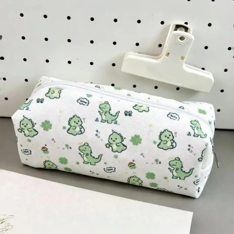 Fun Dinosaur Pattern Large Capacity Pencil Case Sturdy Metal Zipper Square Pouch for Students School Supplies Storage