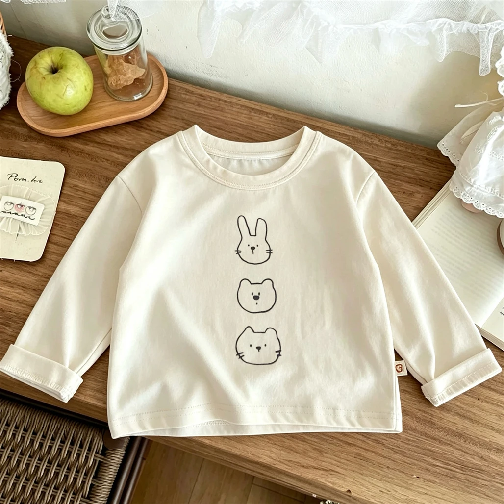 Girls Tees Lovely Spring Summer Long Sleeve Simple Versatile Base Shirt Toddler New Design Tshirt Baby Thin Round Neck Tops