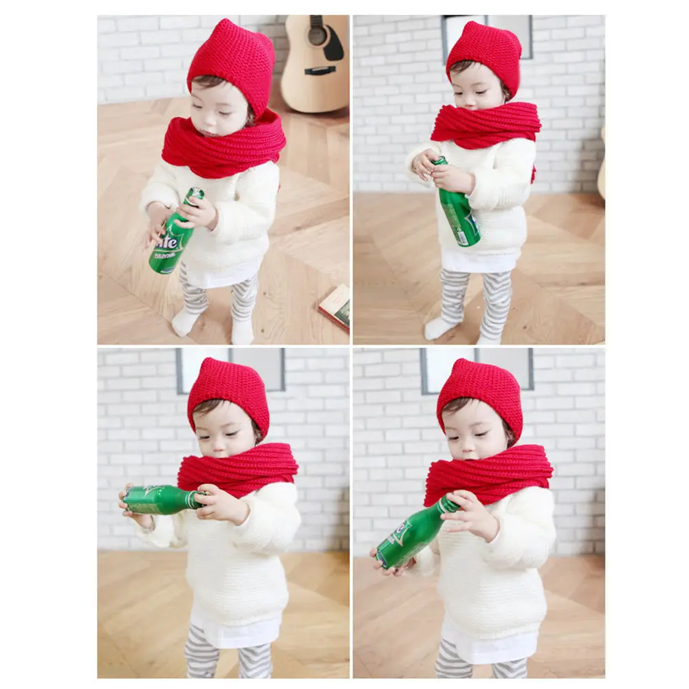 

2Pcs Christmas Children Santa Hats Knitted Wool Yarn Warm Autumn Winter Long Tail Pom Pom Kids Winter Hat Knitted Hats