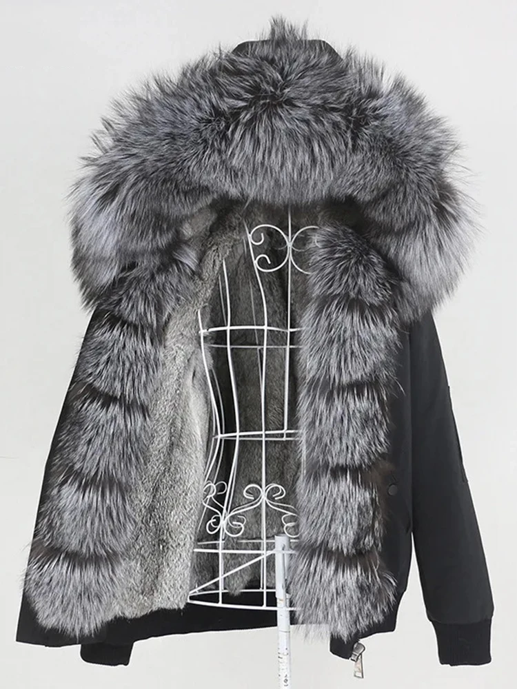 DEAT Fashion Women's Coat Detachable Fox Fur Collar Hooded Rabbit Hair Lining Zipper Thick Parka Jackets Winter 2024 New 7AB6673