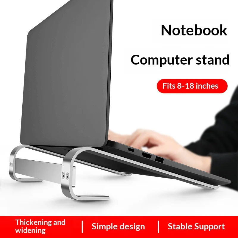 Ergonomic 17° Aluminum Laptop Stand for 8-18 Inch Notebooks - 4mm Thick, Foldable, Portable with Anti-Slip Silicone, Silver