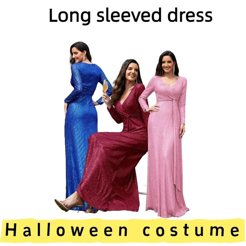 

Европейско-американское женское вечернее платье с длинным рукавом и v-образным вырезом для банкетов, официальных мероприятий, выпускных вечеров