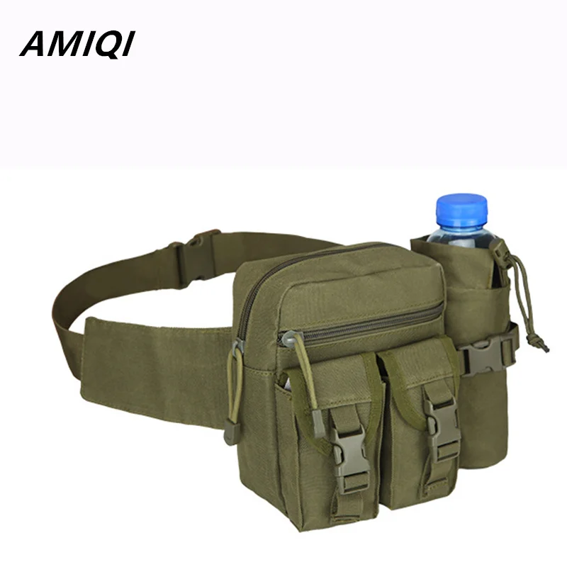 AMIQI Outdoor Sports Mud Green Climbing Camp Belt Bag Men\'s Waist Pack Nylon Hiking Water Bottle Phone Bag mochilas de h