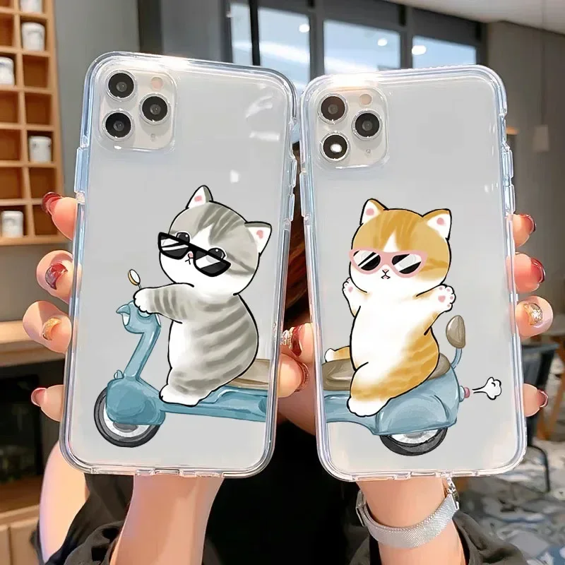 Cartoon Cats Clear Lovers Couple Phone Case For iPhone 15 16 13 14 11 12 Pro Max 13Mini SE 7 814 Plus Paired Cover Shell Fundas