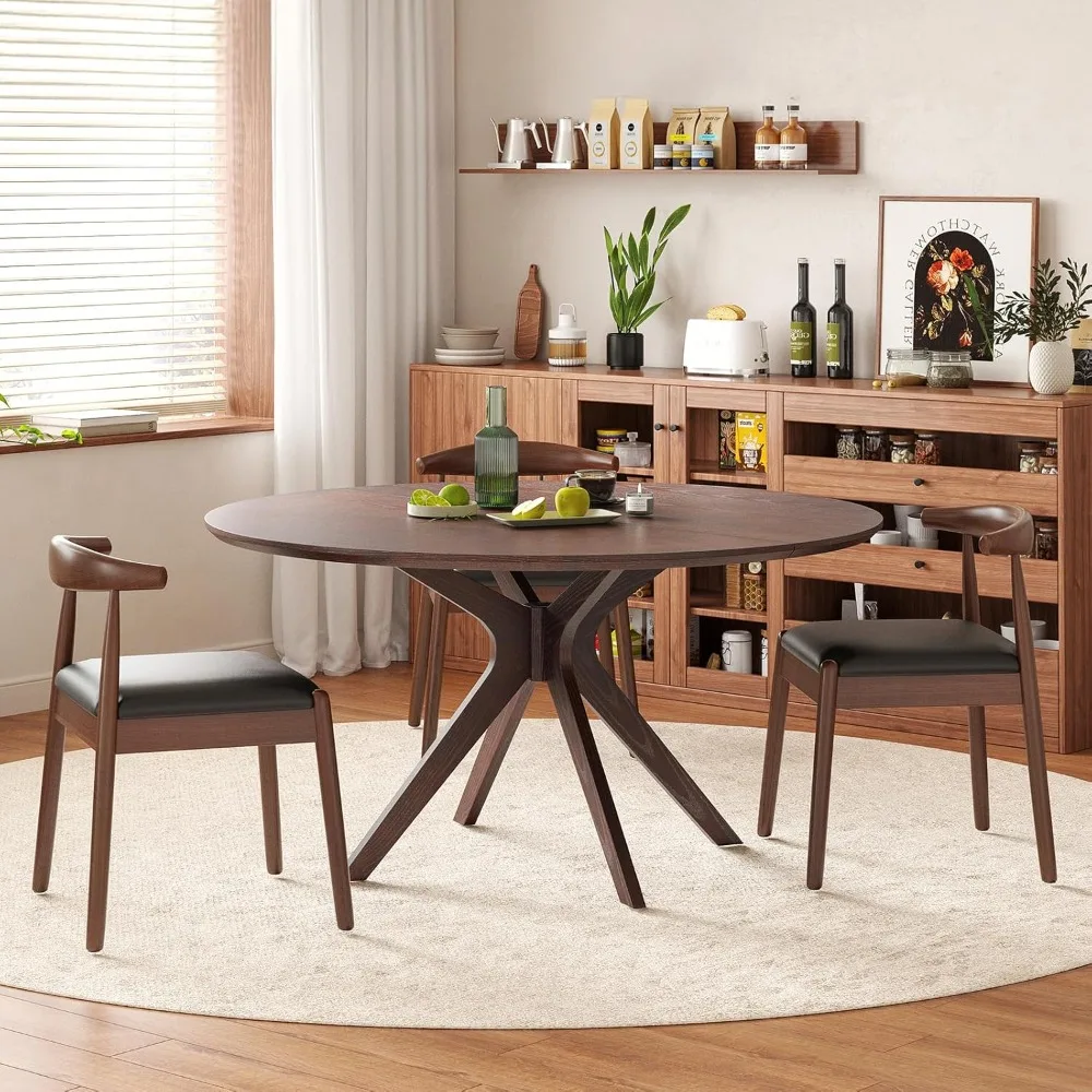 

47.2-inch Solid Wood Round Dining Table with Cross Base, Customizable