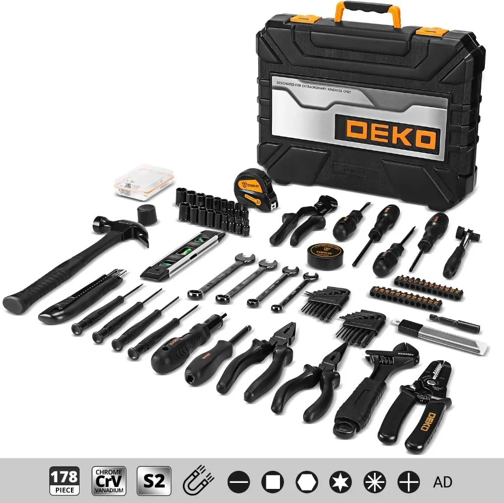 Tool Kit Set Box for Home: Household with Drill Wrench Socket Basic Hand Tools Sets for Men Car Repair Mechanic
