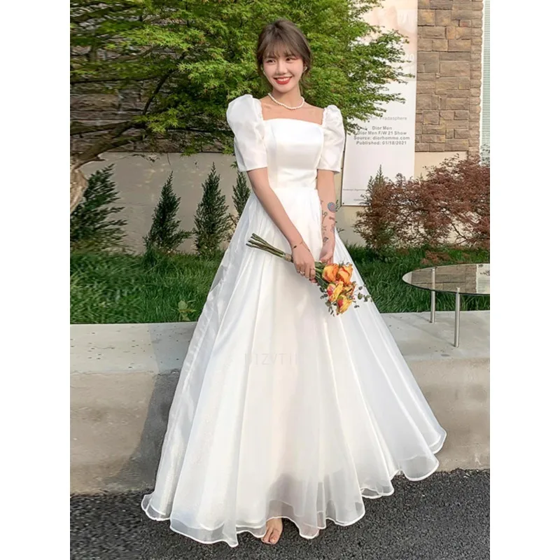 Светло-белые свадебные платья 2025 Новые простые корейские романтические дорожные свадебные платья Свадебные платья для стрельбы Платье для выпускного вечера