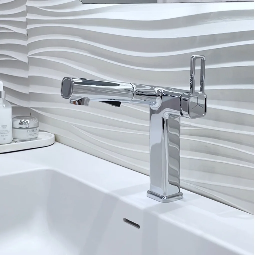 Pull Out Chrome Bathroom Sink Basin Faucet Hot Cold Water Mixer Tap