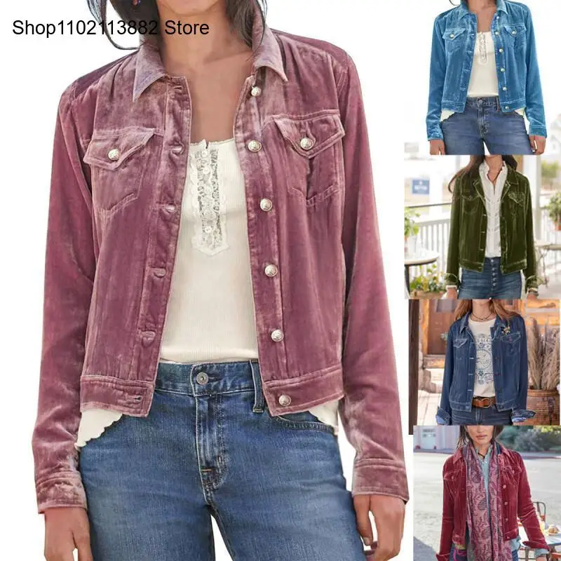 Women's New Spring and Autumn Gold Velvet Long-Sleeved Jacket Women's Workwear Short Tops Jacket