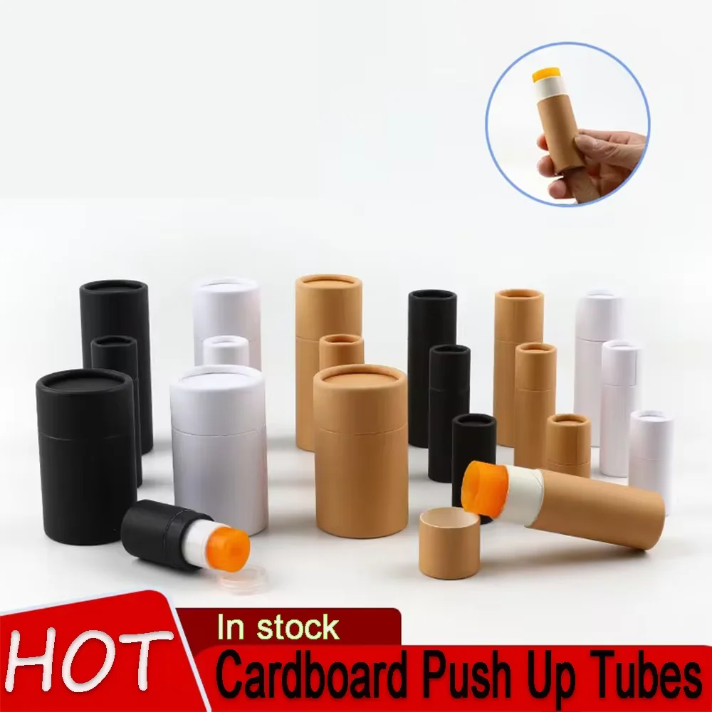 

100pcs Eco Friendly Cardboard Tube Lip Balm Container Kraft Biodegradable Paper Cosmetic Push Up Tubes Deodorant Kraft Tubes
