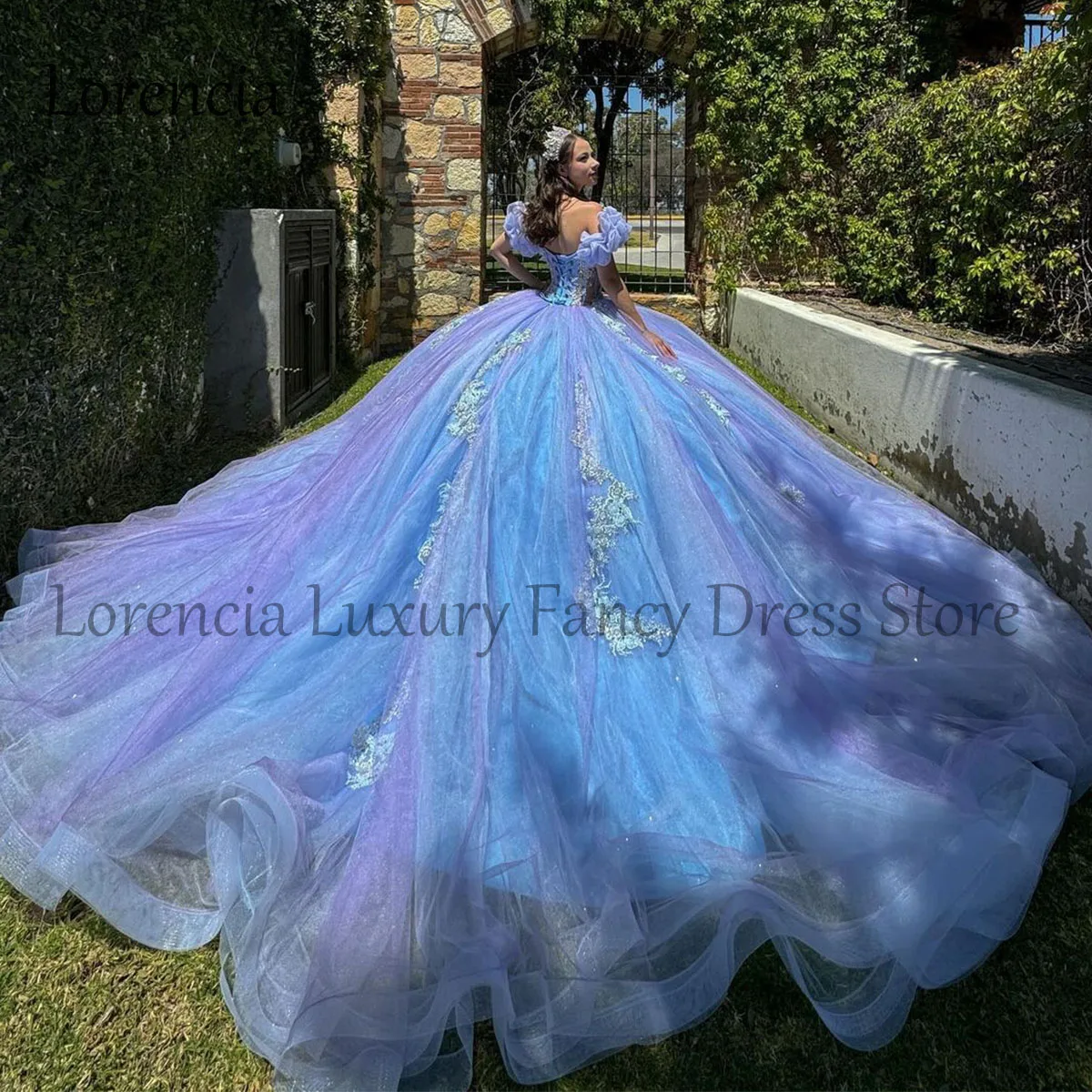 Robe de RhQuinceanera bleue mexicaine, appliques de fleurs 3D, corset perlé en cristal, Sweet 16, robes formelles éducatives, 15 ans, 2024