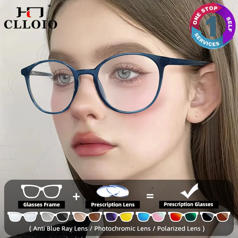 

CLLOIO New Round Anti Blue Ray Progressive Prescription Glasses High Quality Men Women Optical Photochromic Myopia Eyeglasses